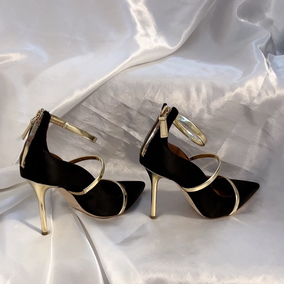 Malone Souliers Robyn 100 Black Satin Ankle Strap Pumps - Picture 5 of 15